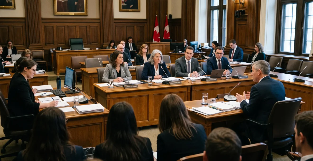 Une commission parlementaire canadienne interroge un témoin lors d'une séance d'étude sur des priorités publiques.