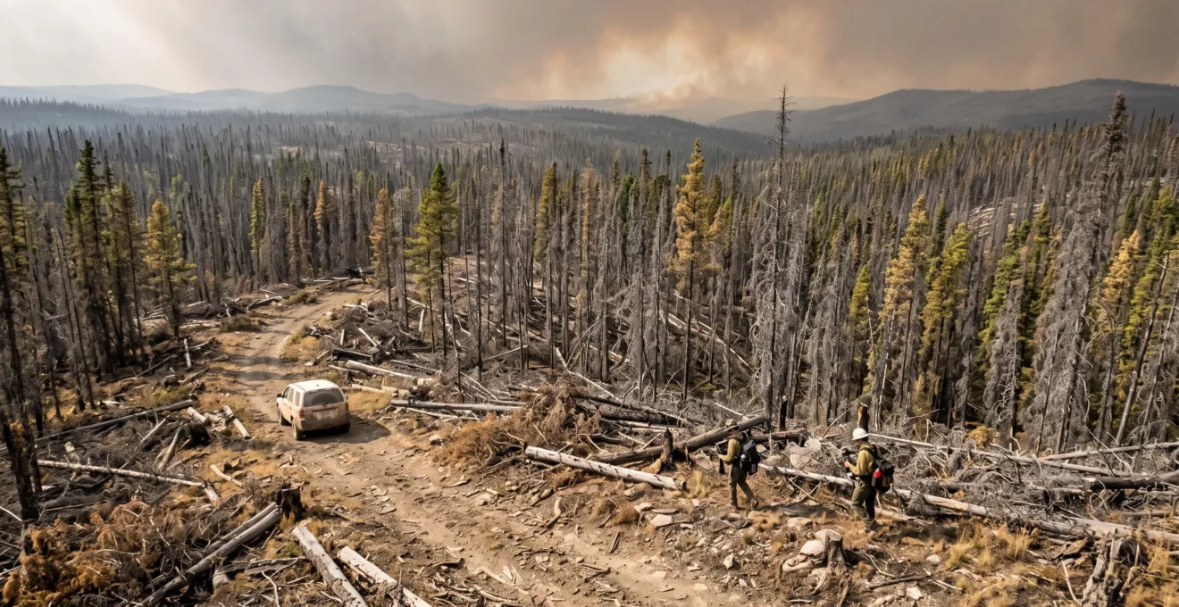Les forêts canadiennes montrent des signes de dommages sévères dus au stress climatique, avec des arbres affaiblis par les incendies et les ravageurs.